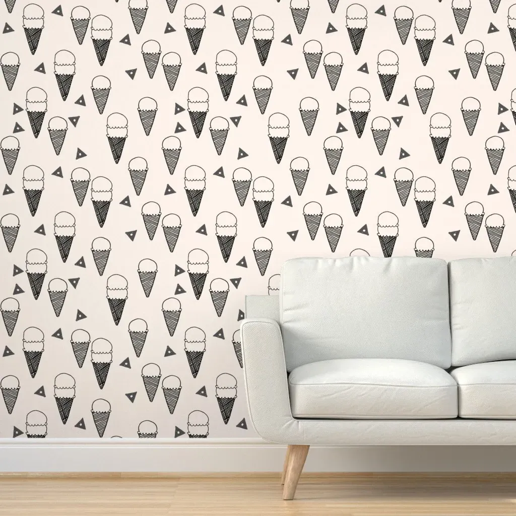 Ice Cream Cone Sweets Peel and Stick Wallpaper - Black product