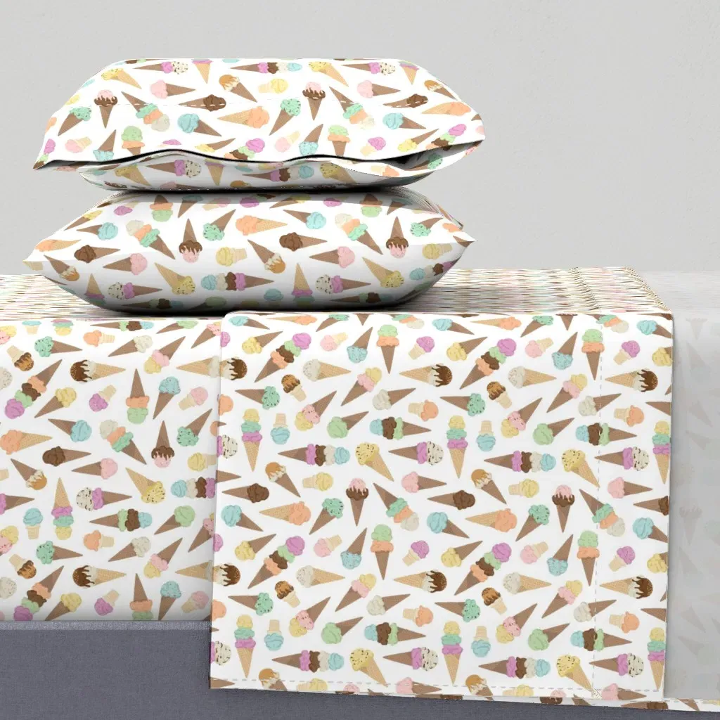 Ice Cream Cones White Scatter Twin Sheet Set - Pastel Pink product