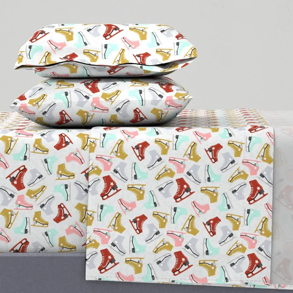 Ice Skates Pattern Twin Sheet Set - Light Gray product