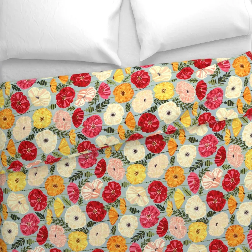 Iceland Poppies Horizontal Duvet Cover - Red alternate view