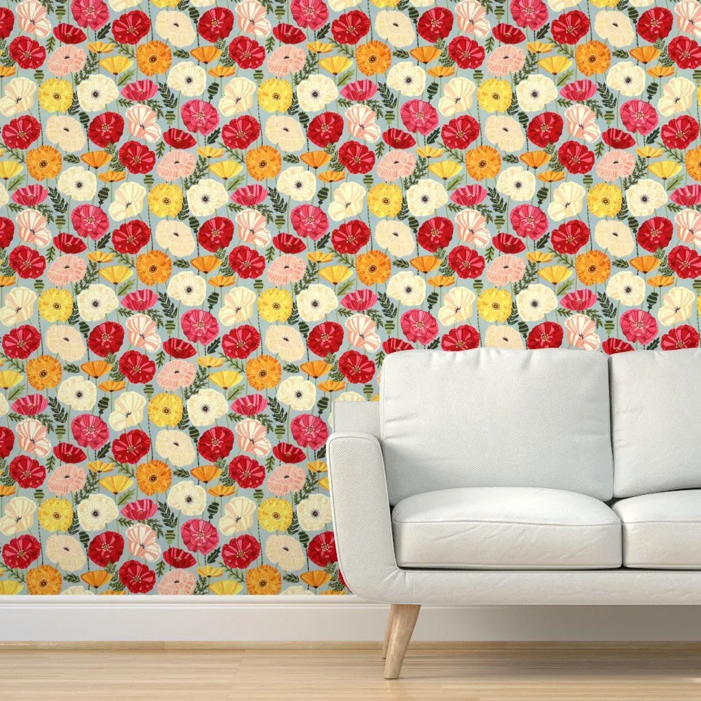 Iceland Poppies Peel and Stick Wallpaper - Pink, Yellow product