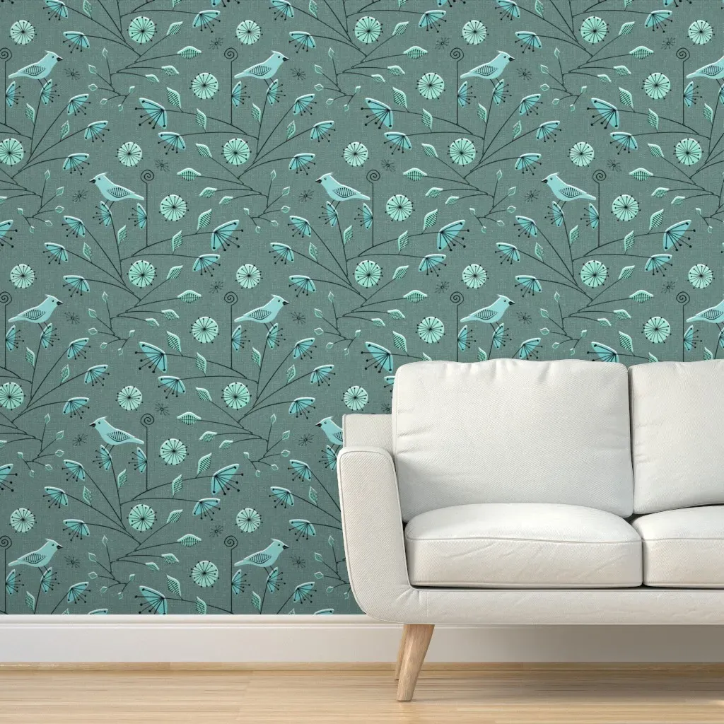 Icy Winterberry Mobiles Peel and Stick Wallpaper - Turquoise product
