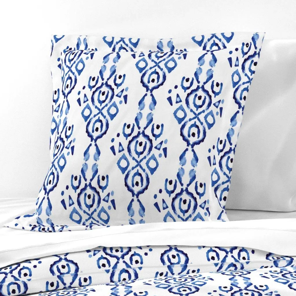 Ikat Abstract Boho Stripe Euro Pillow Sham - Indigo Blue product