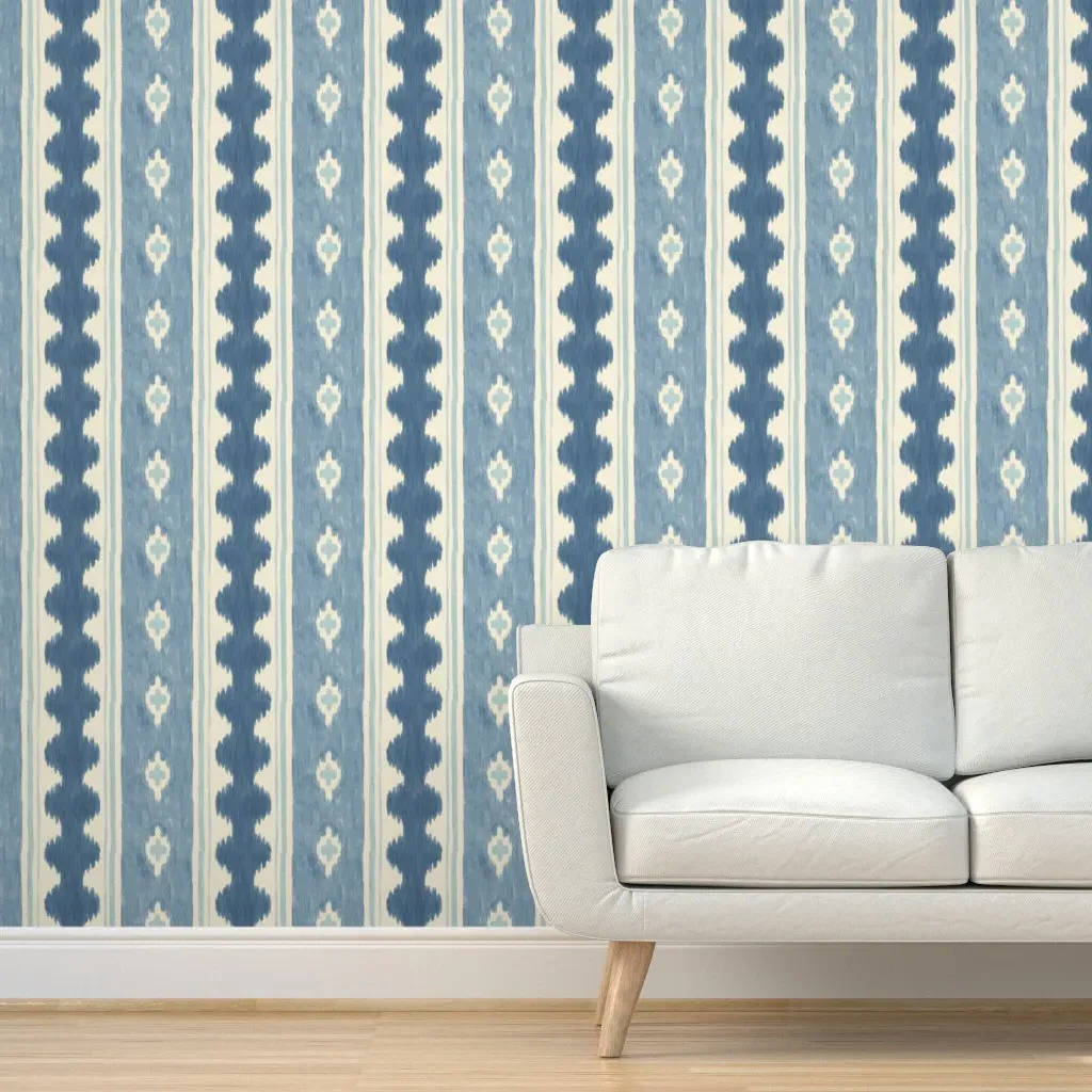 Ikat Cross Peel and Stick Wallpaper - Aqua Stripe product
