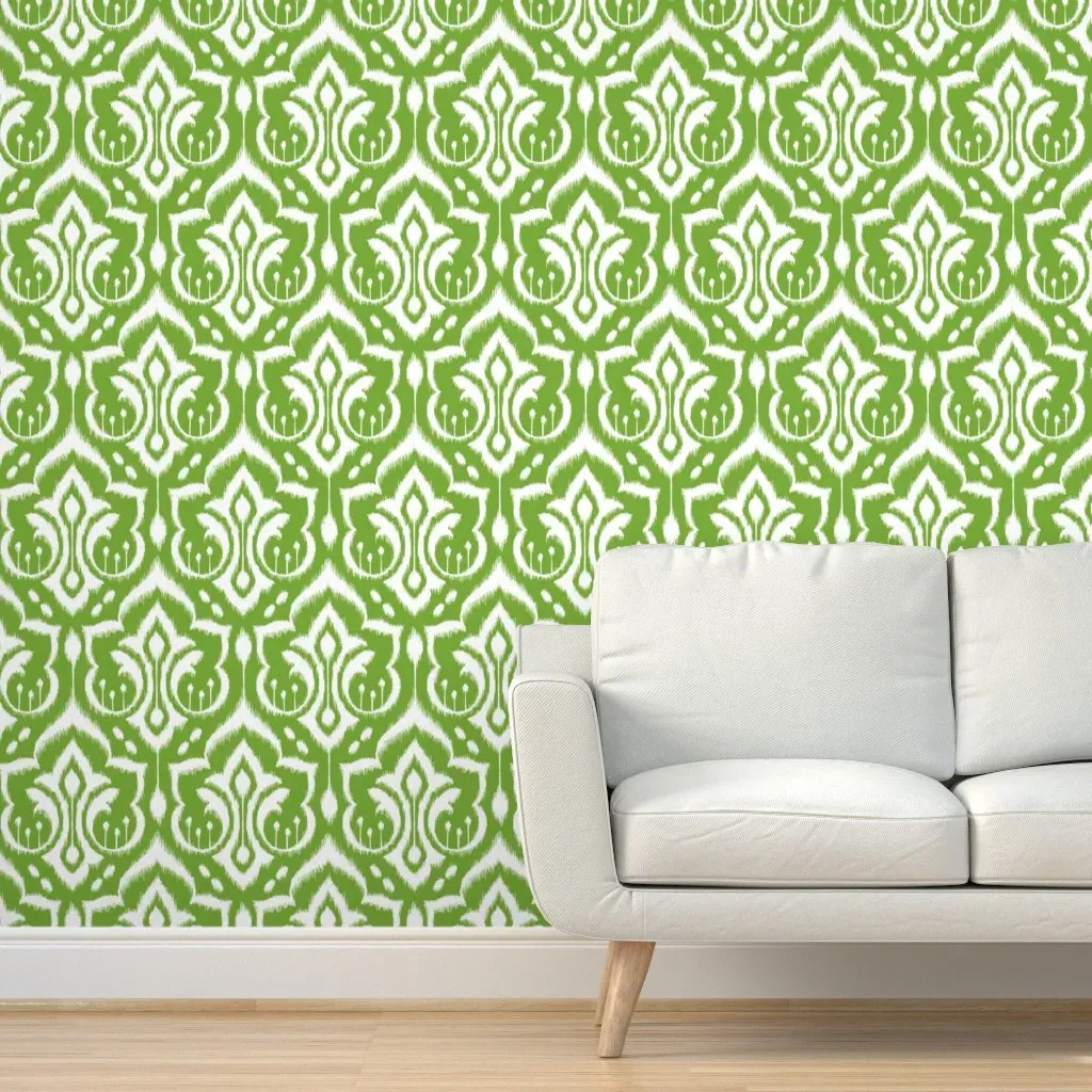 Ikat Damask Peel and Stick Wallpaper - Mistletoe Green product