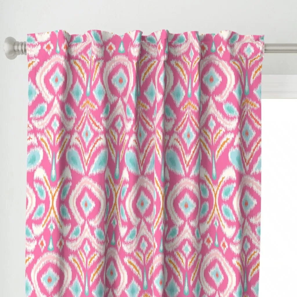 Ikat Flower Curtain Panel - Pink alternate view