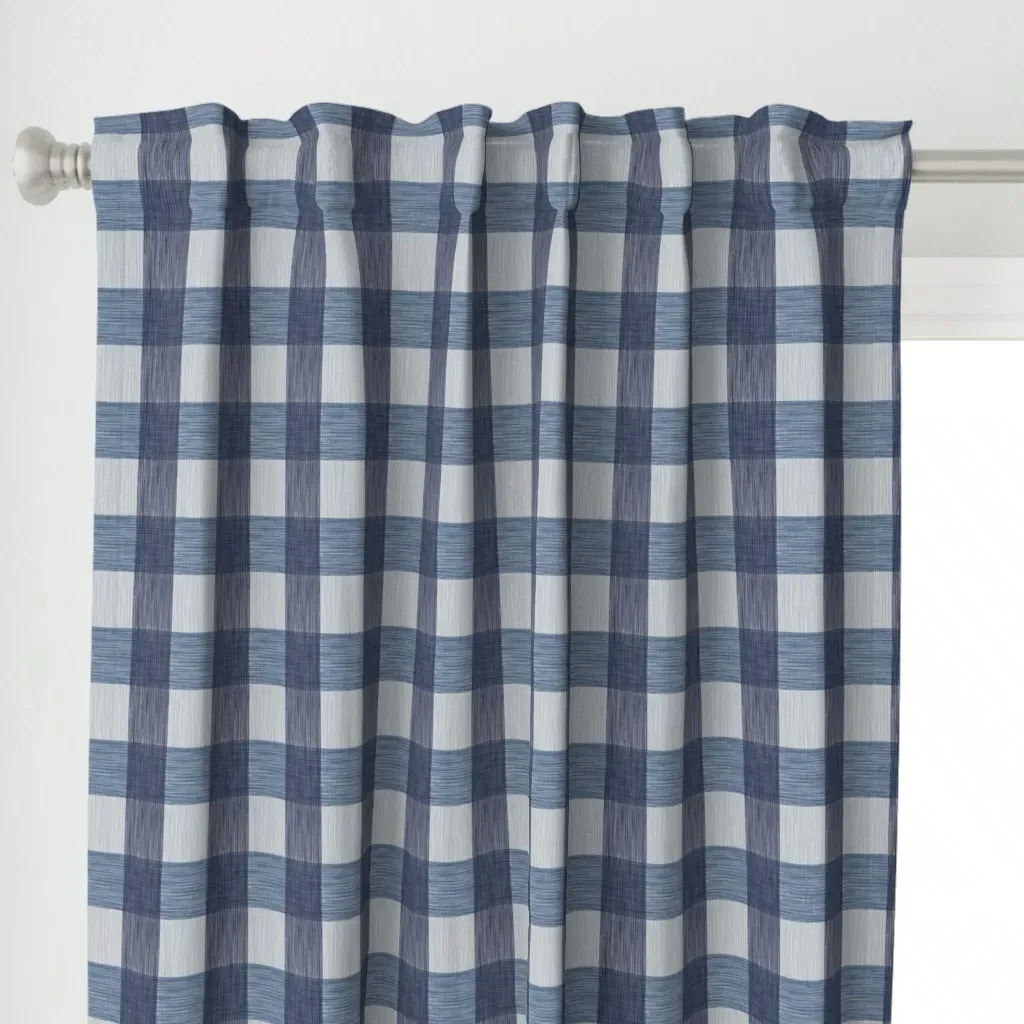 Ikat Gingham Check Curtain Panel - Indigo alternate view