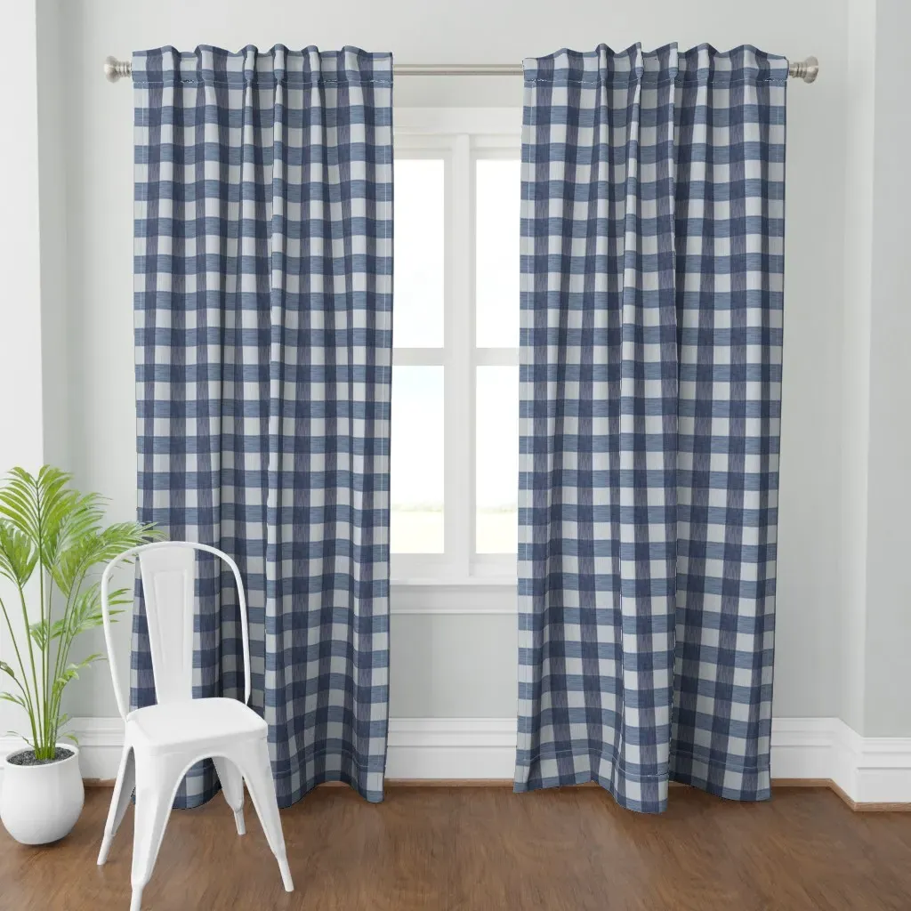 Ikat Gingham Check Curtain Panel - Indigo product