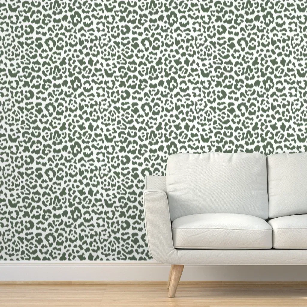 Ikat Leopard Peel and Stick Wallpaper - Sage Green, White product