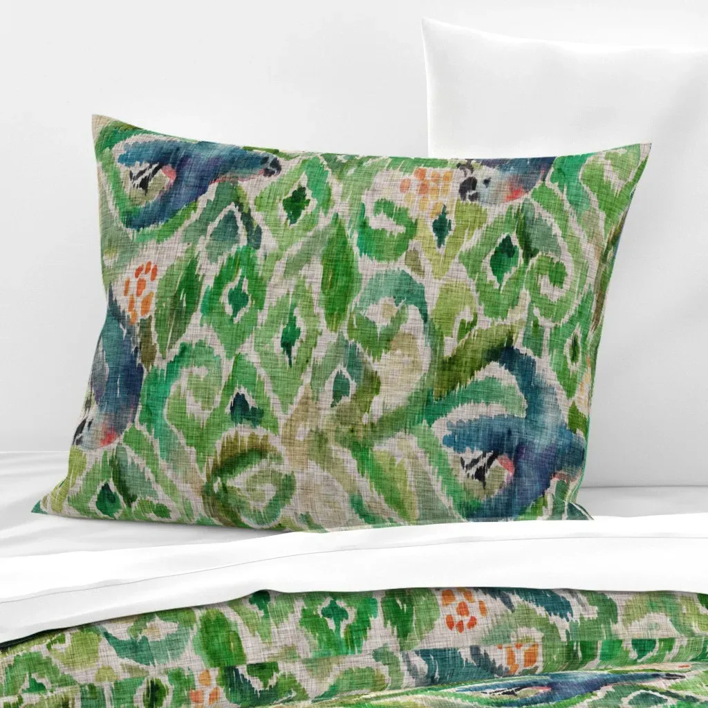 Ikat Parrot Standard Knife Edge Cushion Cover - Emerald, Cotton Sateen product