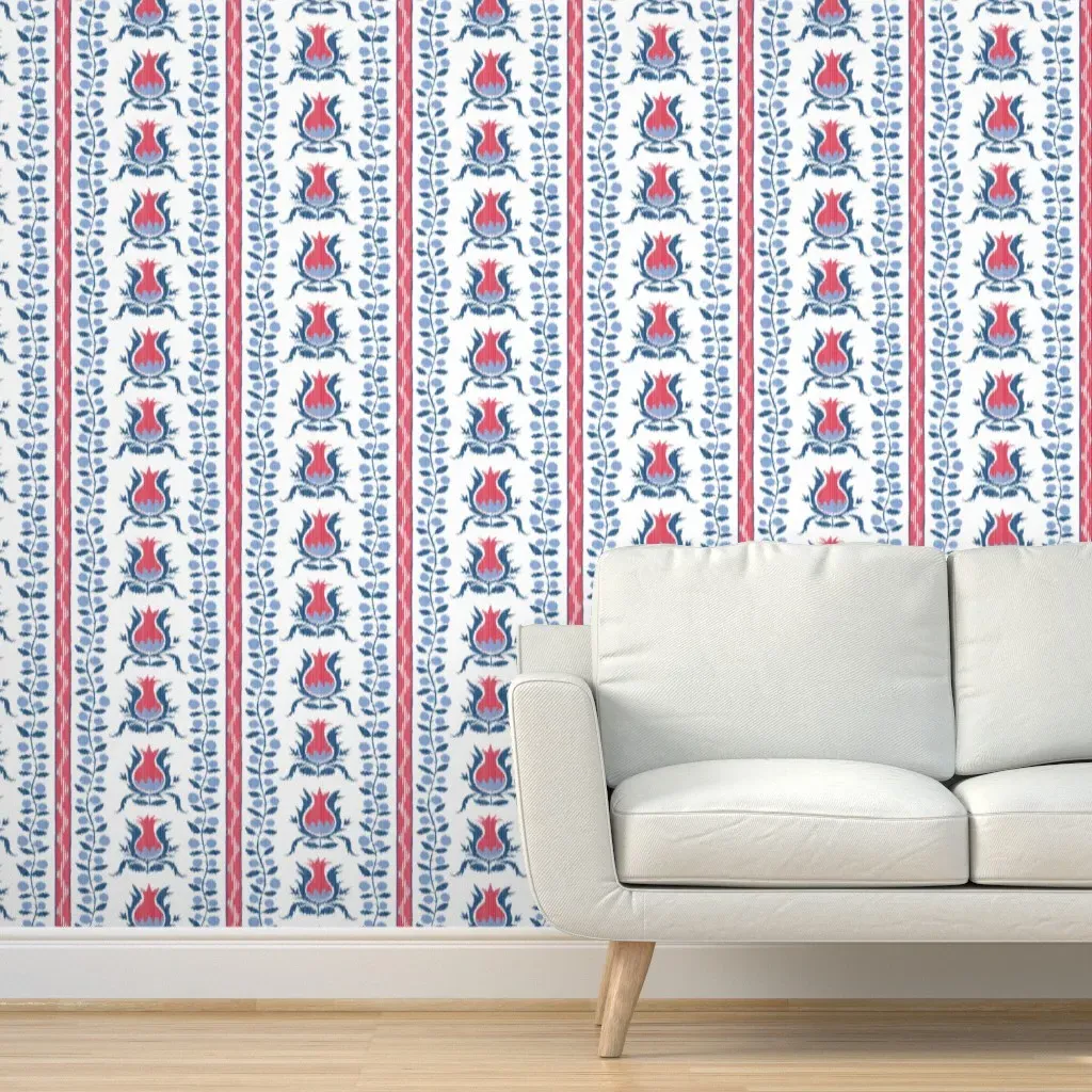 Ikat Pomegranates Americana Peel and Stick Wallpaper - Red product