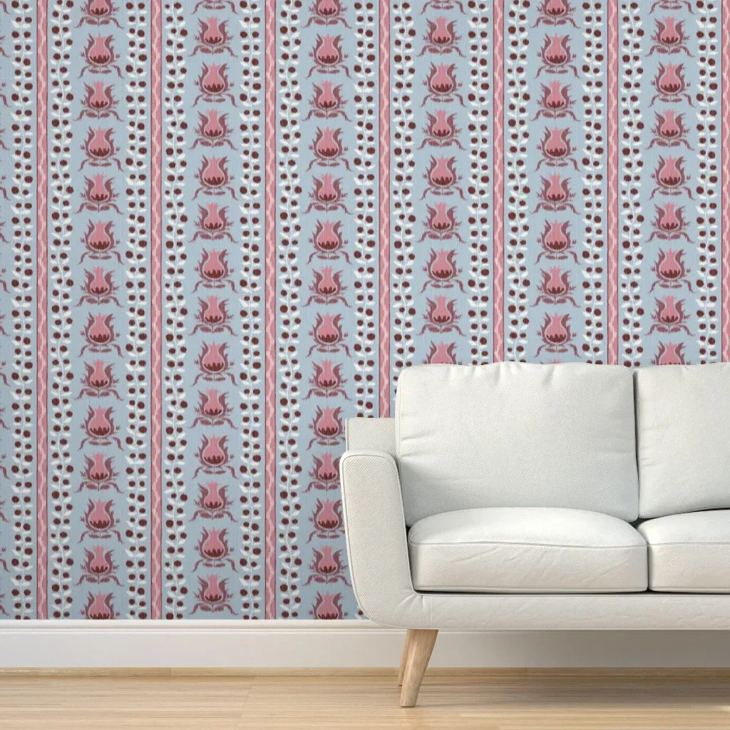 Ikat Pomegranates Peel and Stick Wallpaper - Blue product
