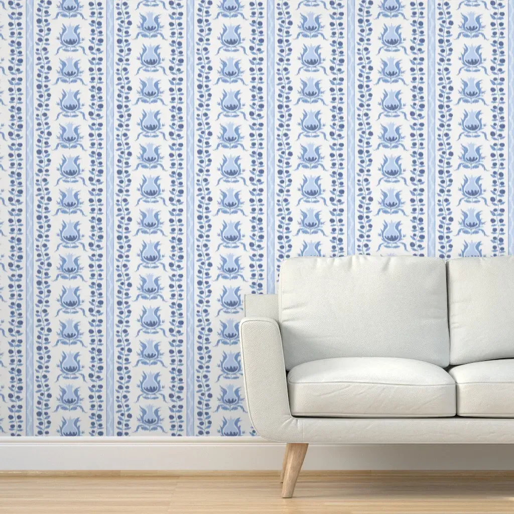 Ikat Pomegranates Peel and Stick Wallpaper - Blues product