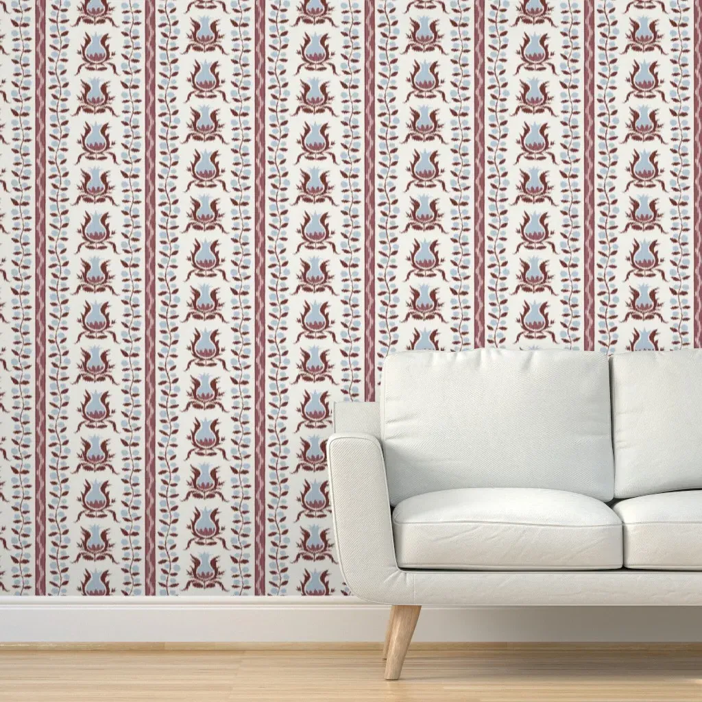 Ikat Pomegranates Peel and Stick Wallpaper - Burgundy product