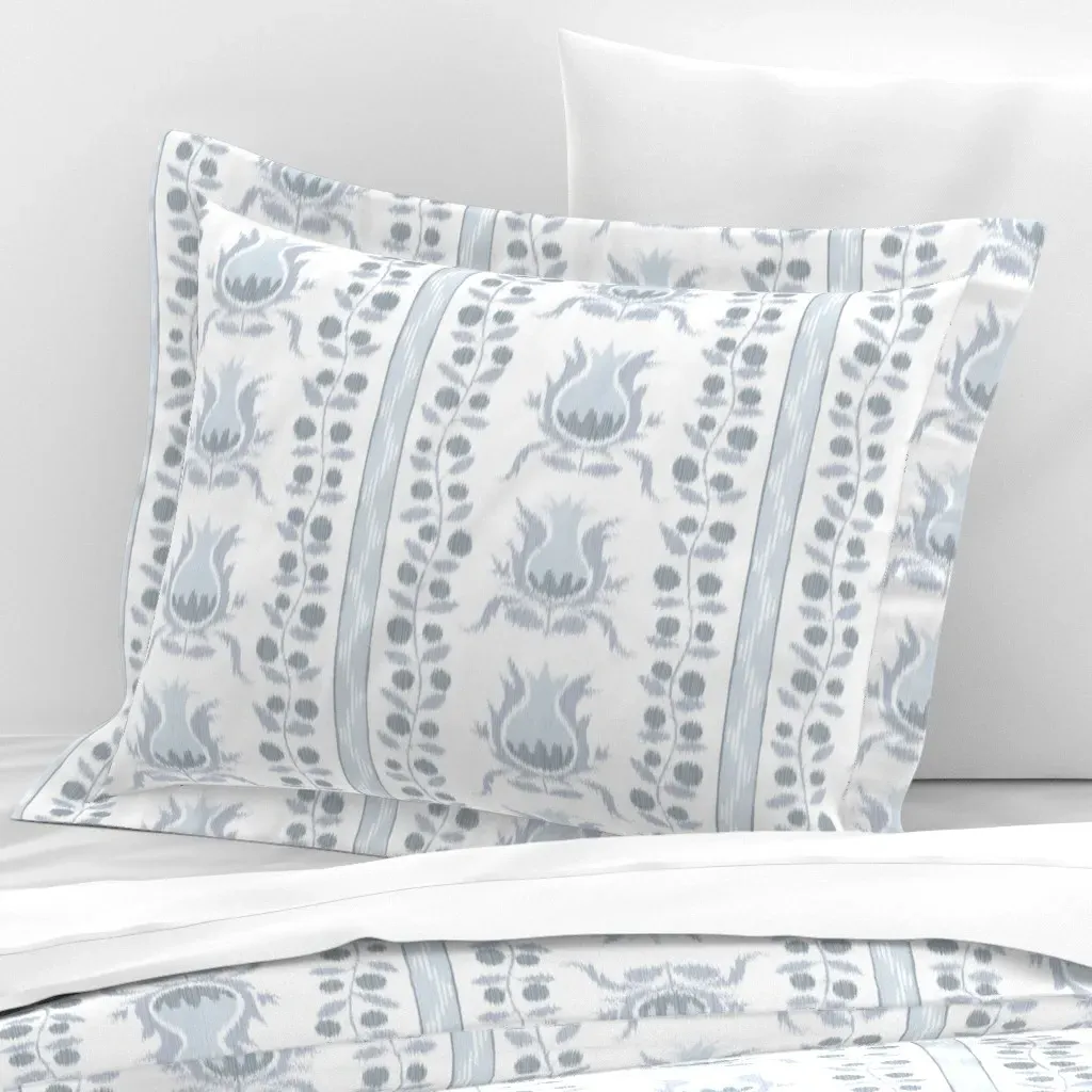 Ikat Pomegranates Standard Flanged Cushion Cover - Light Blue, Cotton product