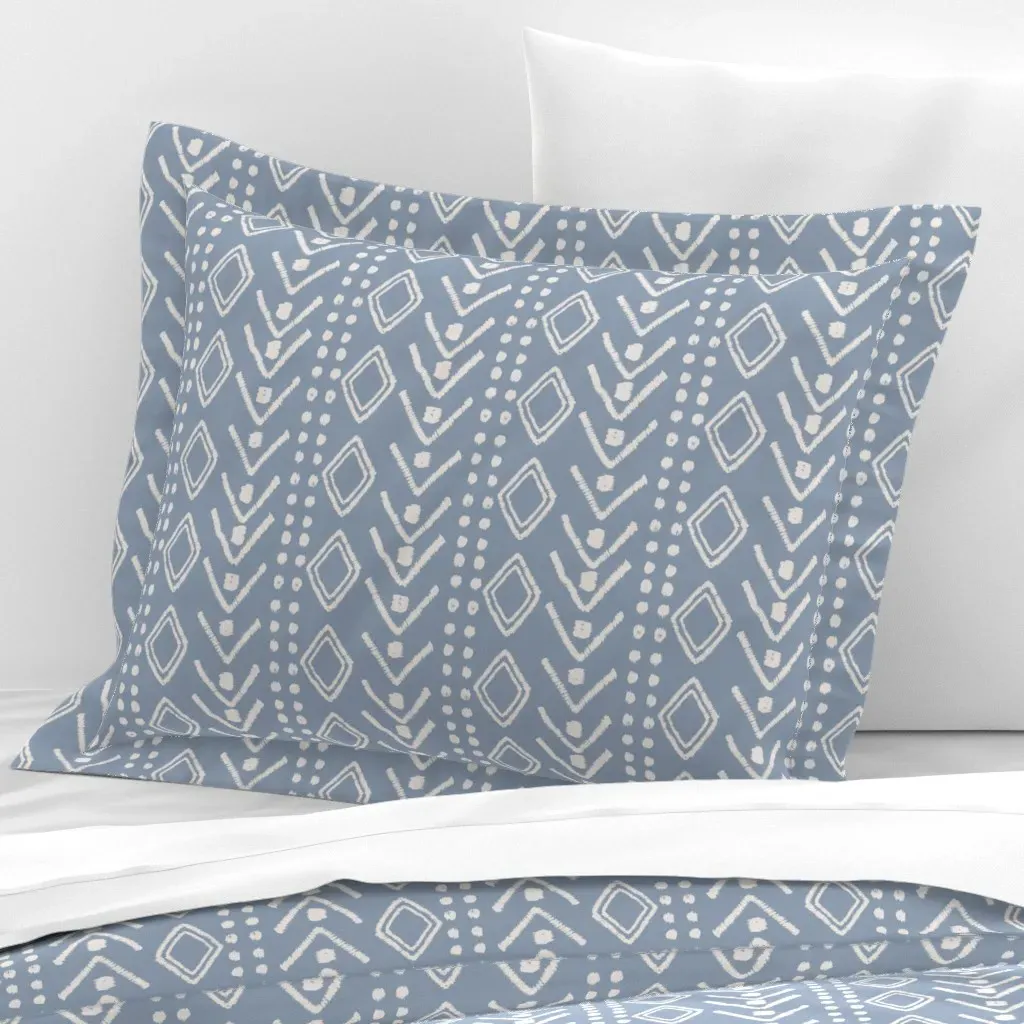 Ikat Small Standard Flanged Cushion Cover - Mid Blue, Cotton Sateen product