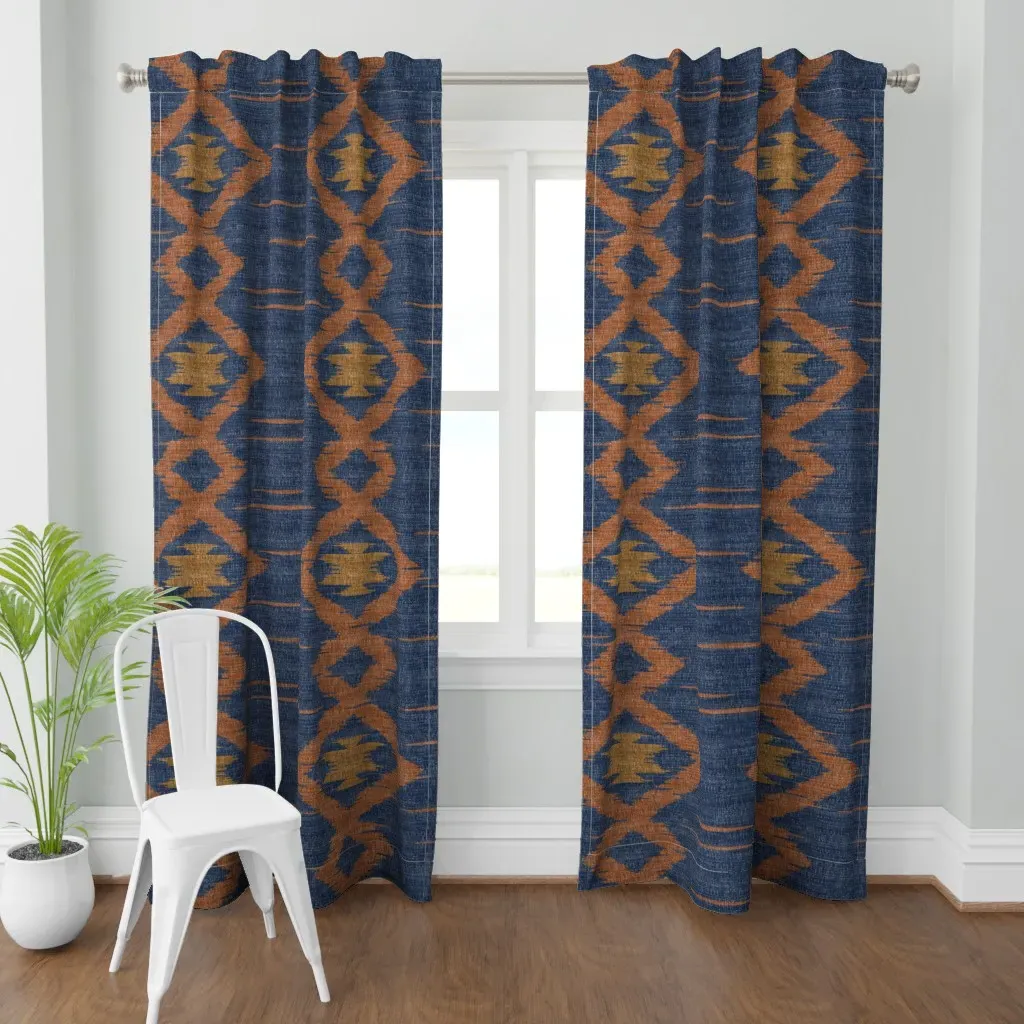 Ikat Stripe Southwest Curtain Panel - Indigo product