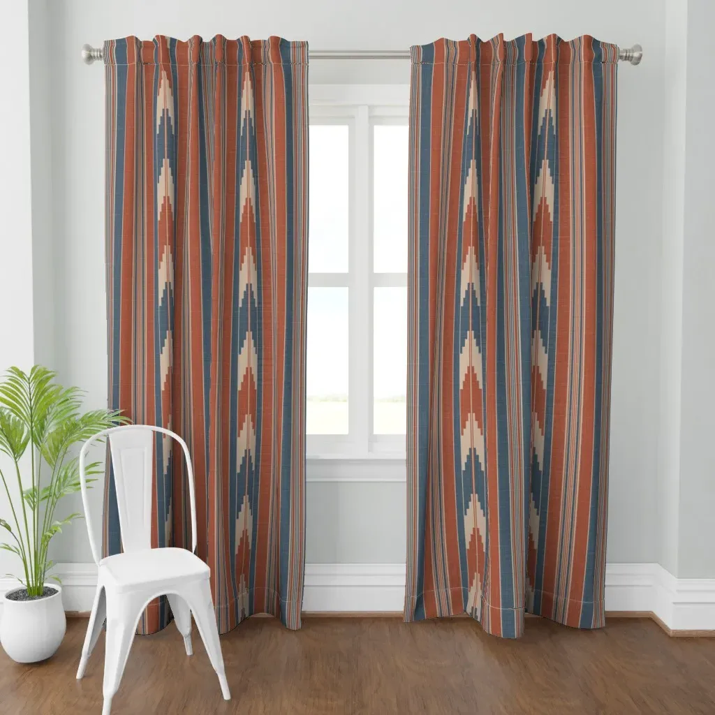 Ikat Stripes Curtain Panel - Terracotta, Linen Weave product