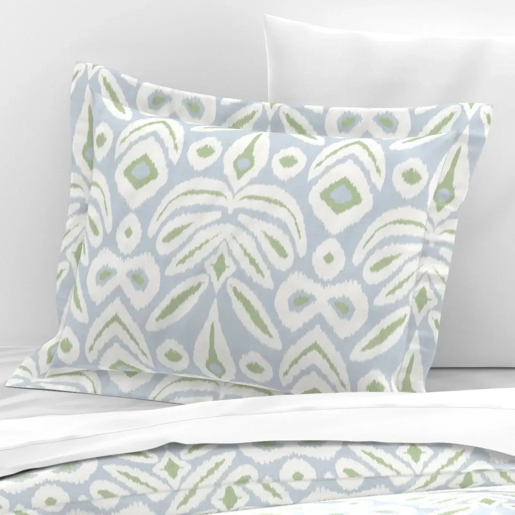 Ikat Wide Cotton Sateen Standard Flanged Pillow Sham - Light Blue product