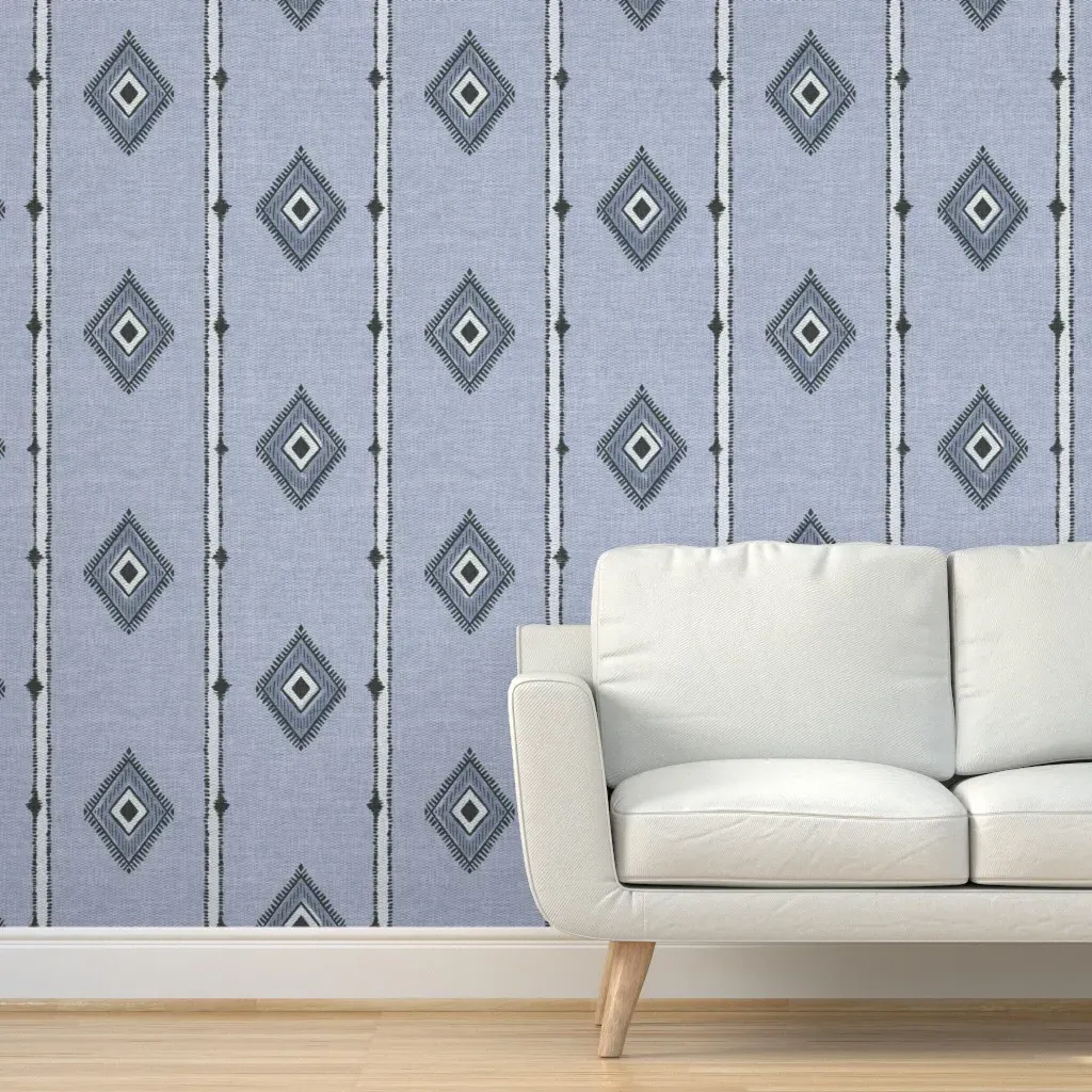 Ikat Woven Diamond Stripe Peel and Stick Wallpaper - Blue product
