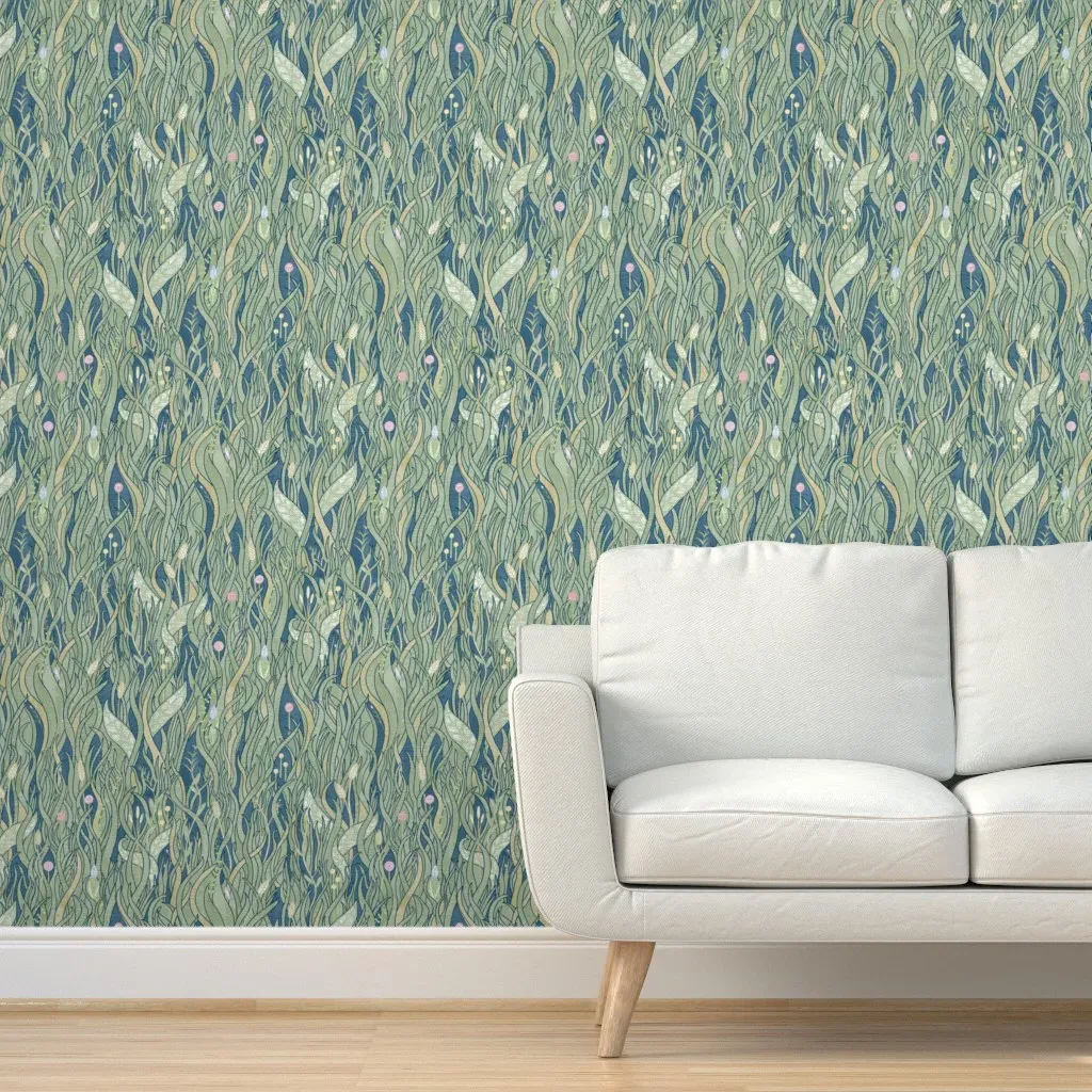 Imaginary Grassy Meadow Peel and Stick Wallpaper - Green, Blue product