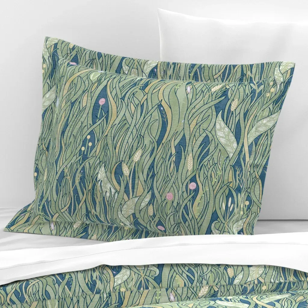 Imaginary Grassy Meadow Standard Flanged Cushion Cover - Green, Cotton Sateen product