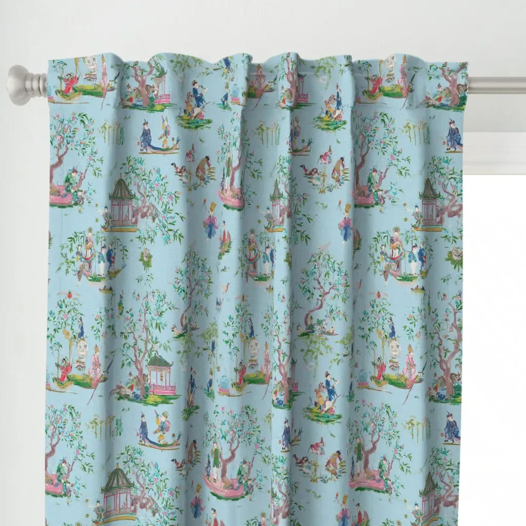 Impressionist Chinoiserie Curtain Panel - Blue alternate view