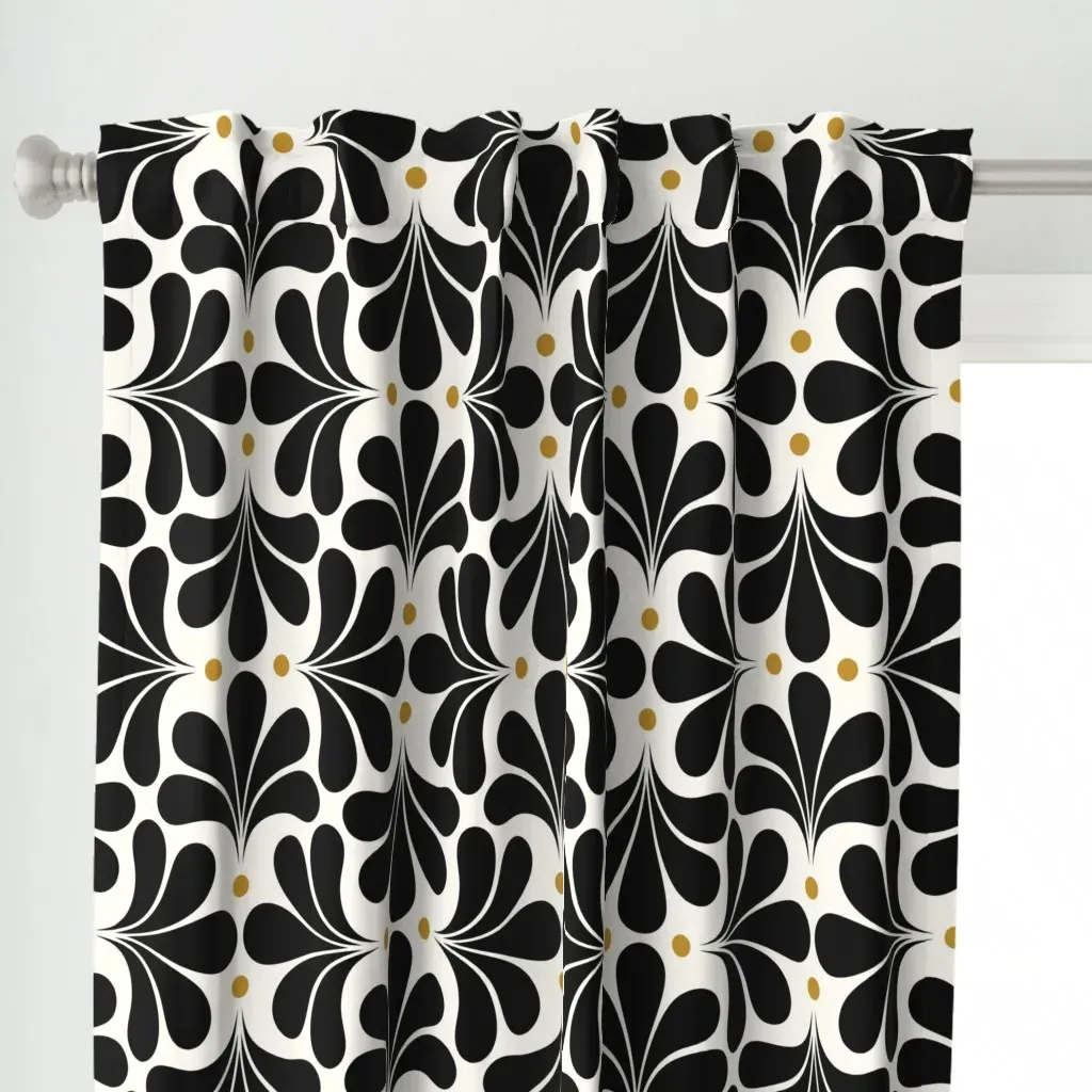 In Bloom Art Deco Curtain Panel - Black alternate view
