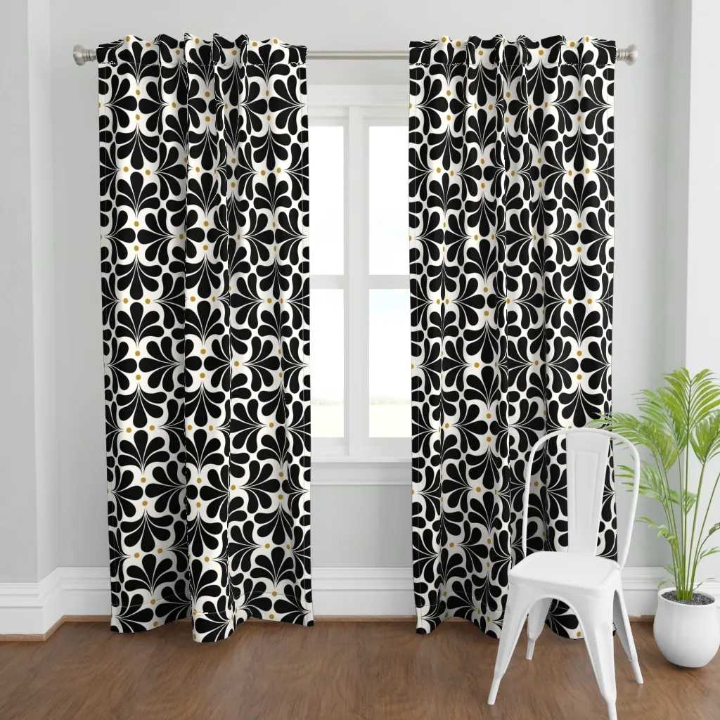In Bloom Art Deco Curtain Panel - Black product