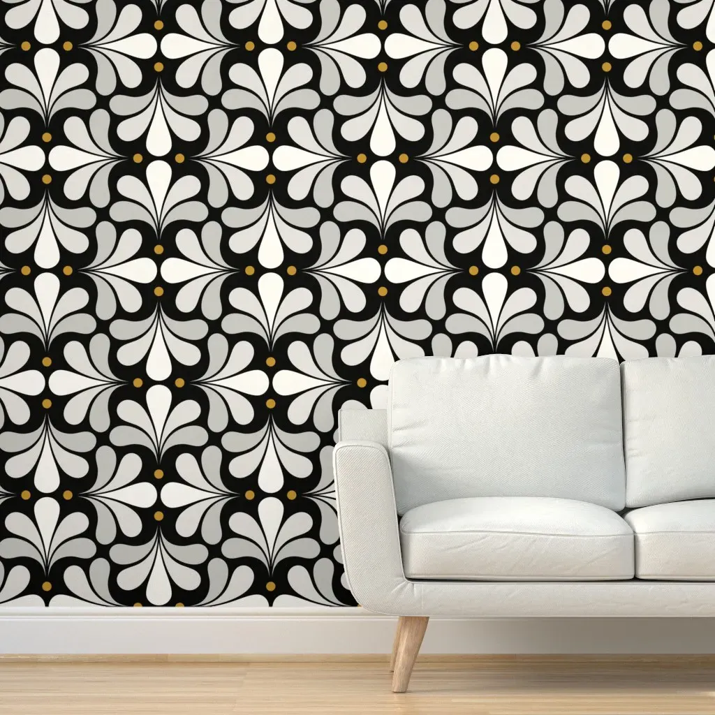 In Bloom Art Deco Floral Peel and Stick Wallpaper - Black product