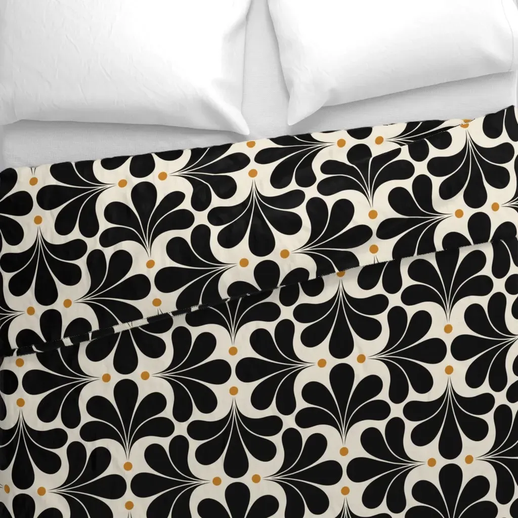 In Bloom Art Deco Geometric Duvet Cover - Black alternate view