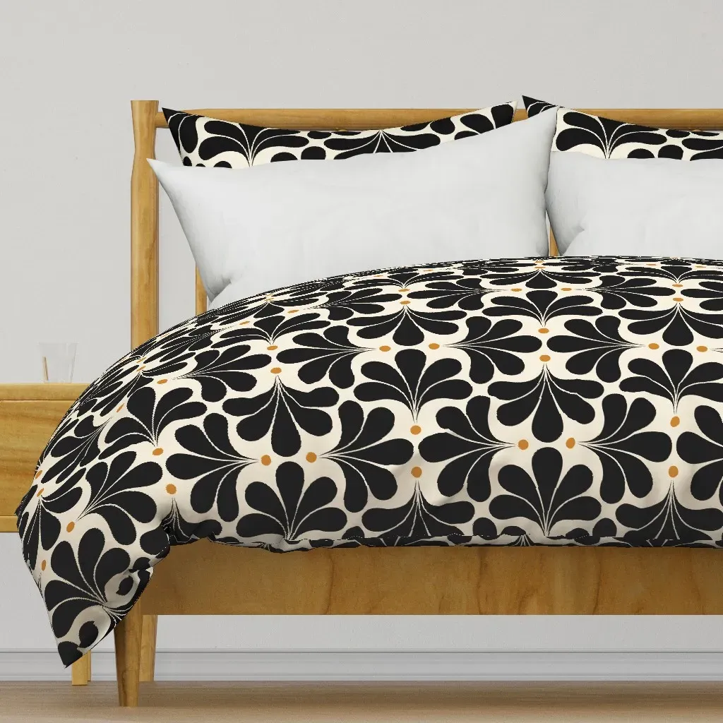 In Bloom Art Deco Geometric Duvet Cover - Black product