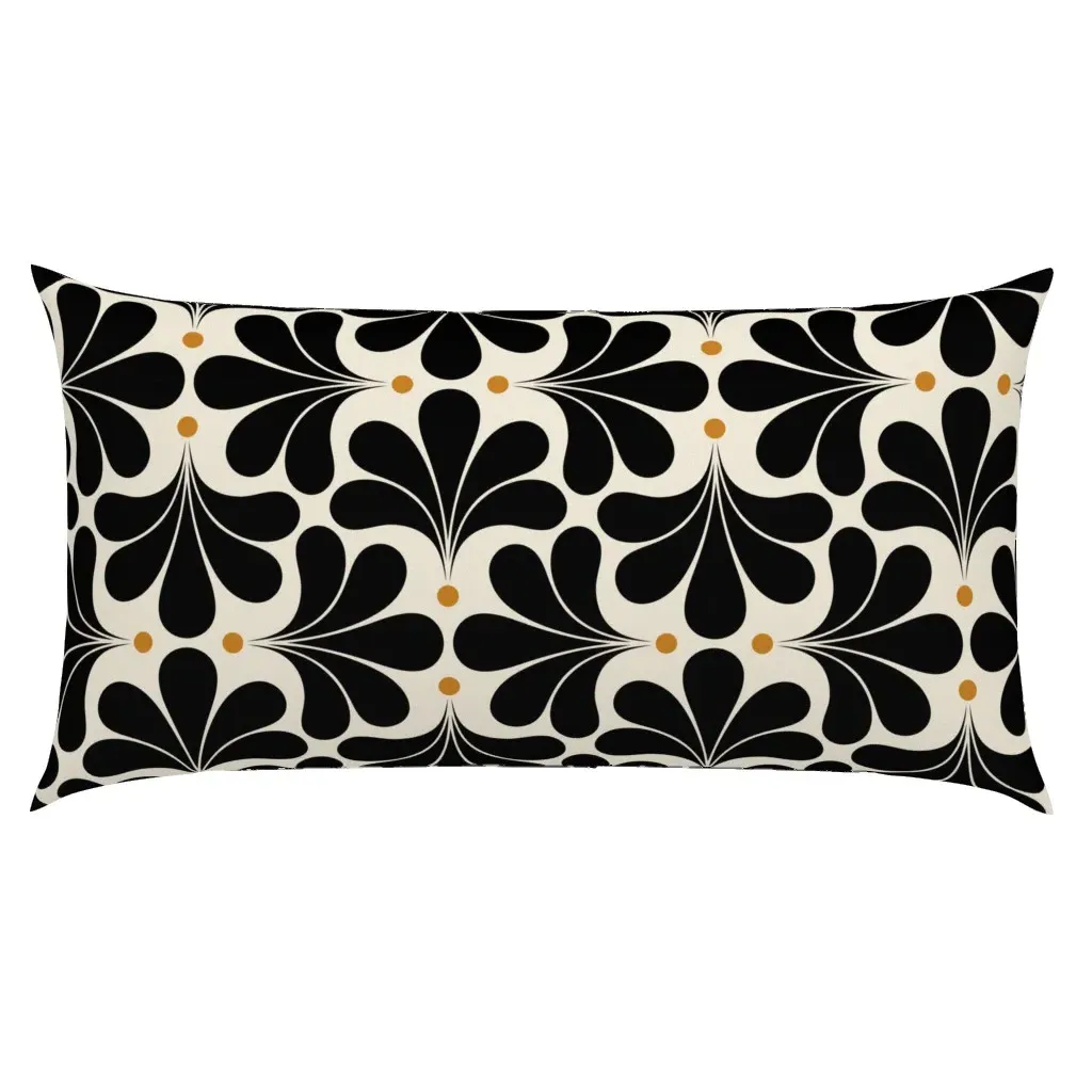 In Bloom Art Deco Geometric Floral King Pillow Sham - Black product