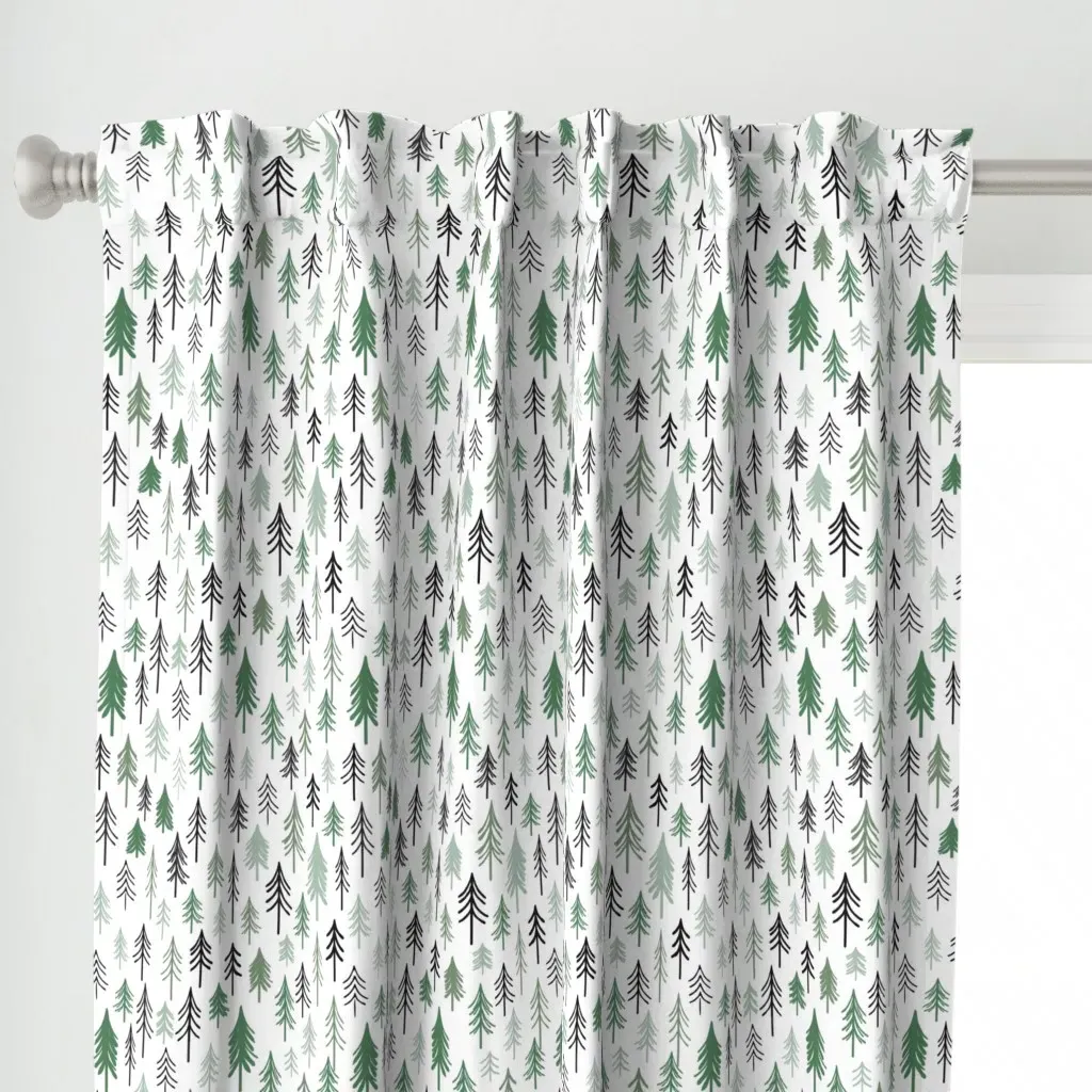 In The Pines Hand Drawn Curtain Panel - Green alternate view