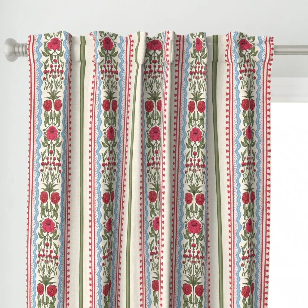 Indian Block Print Floral Curtain Panel - Pink alternate view