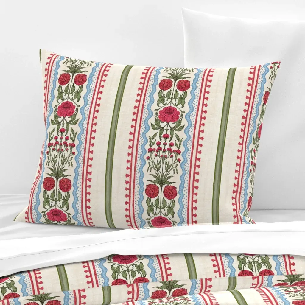 Indian Block Print Floral Stripe Standard Pillow Cover - Pink, Cotton Sateen product