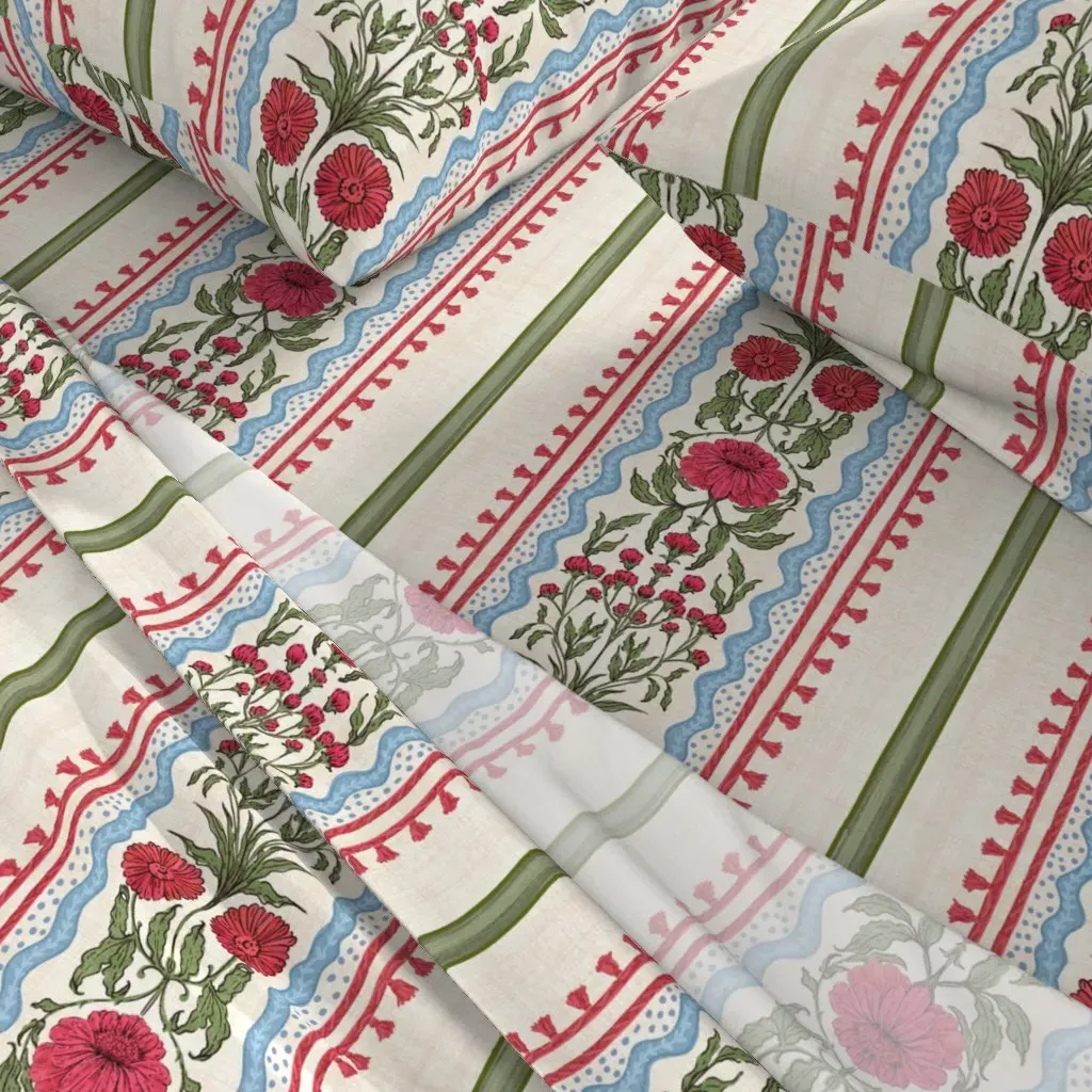 Indian Block Print Floral Stripe Twin Sheet Set - Pink alternate view