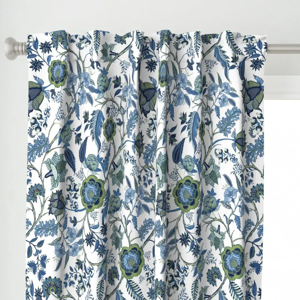 Indian Chinoiserie Chintz Curtain Panel - Blue alternate view