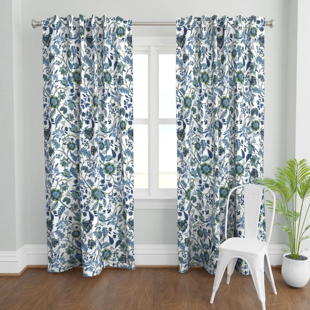 Indian Chinoiserie Chintz Curtain Panel - Blue product