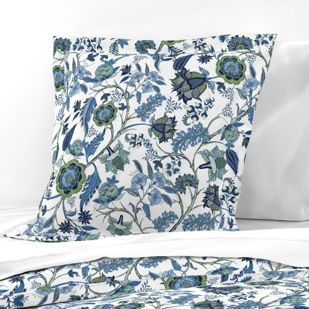 Indian Chinoiserie Chintz Hamptons Euro Pillow Sham - Blue product