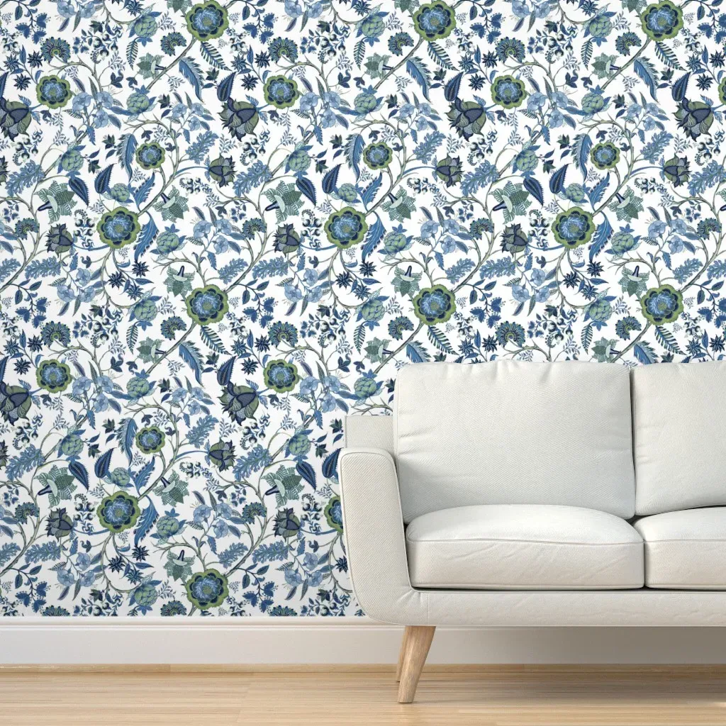 Indian Chinoiserie Chintz Hamptons Peel and Stick Wallpaper - Blue product