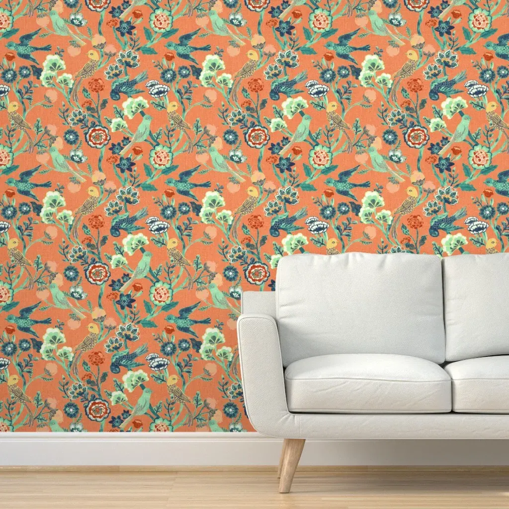 Indian Chintz Peel and Stick Wallpaper - Coral product