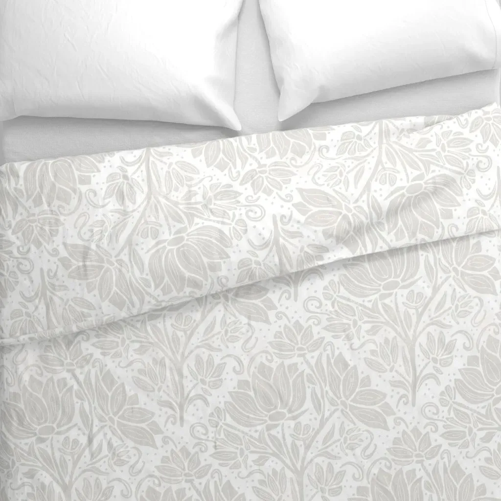 Indian Floral Block Print Duvet Cover - Light Gray alternate view