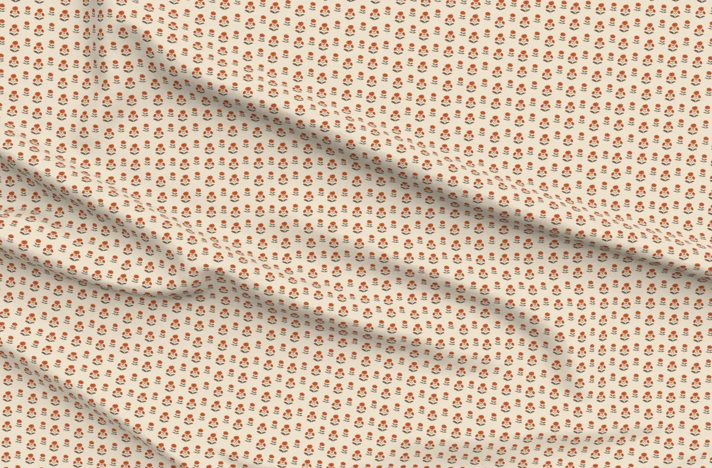 Indian Floral Block Print Sport Pique Fabric - Terracotta product