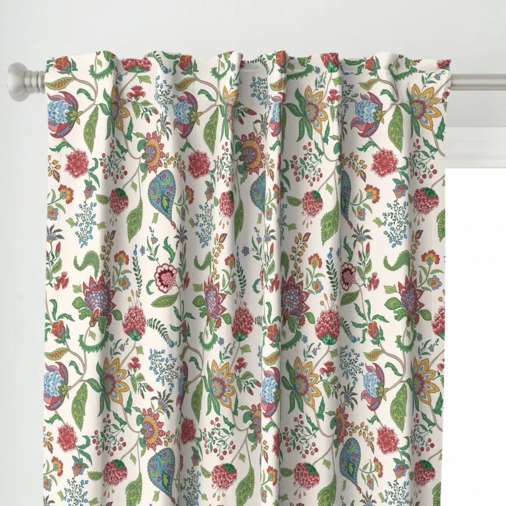 Indian Floral Curtain Panel - Red alternate view