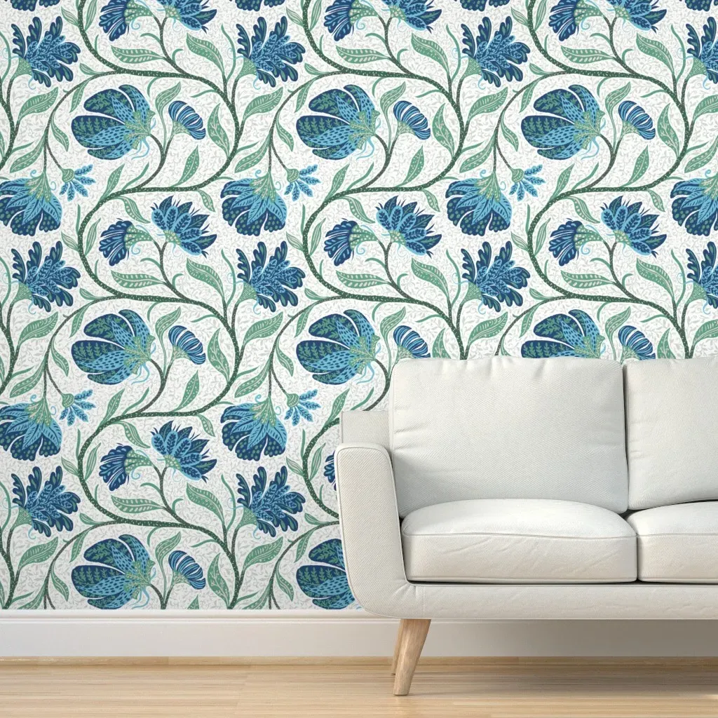 Indian Floral Peel and Stick Wallpaper - Blue product