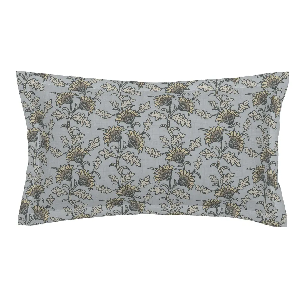 Indian Folk Style Trailing Floral Chintz King Pillow Sham - Grey product