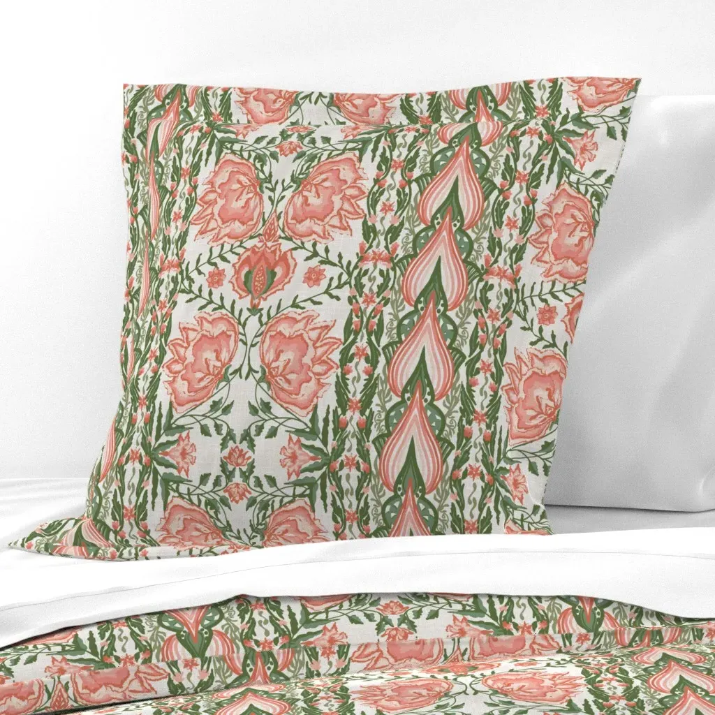 Indian Mural Large Euro Pillow Sham - Coral Pink product
