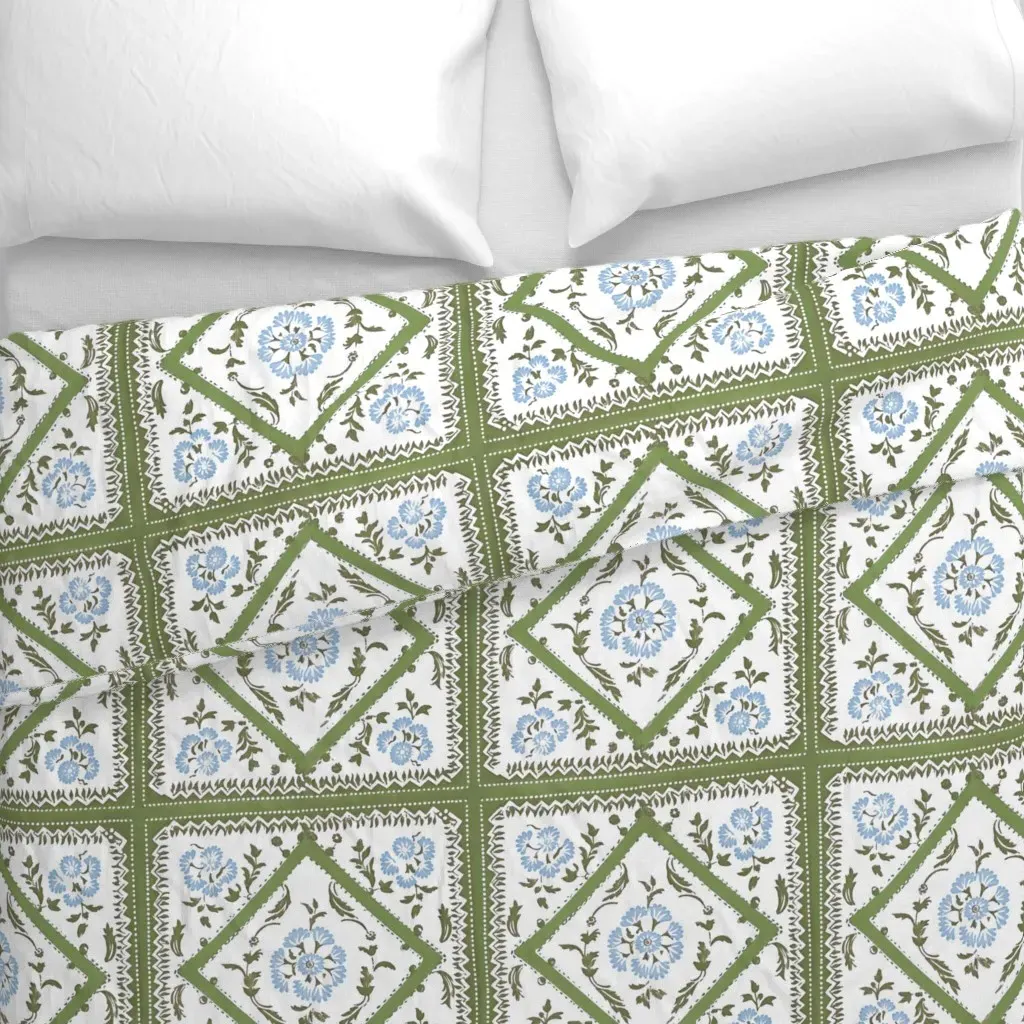 Indian Patchwork Duvet Cover - Olive Green alternate view
