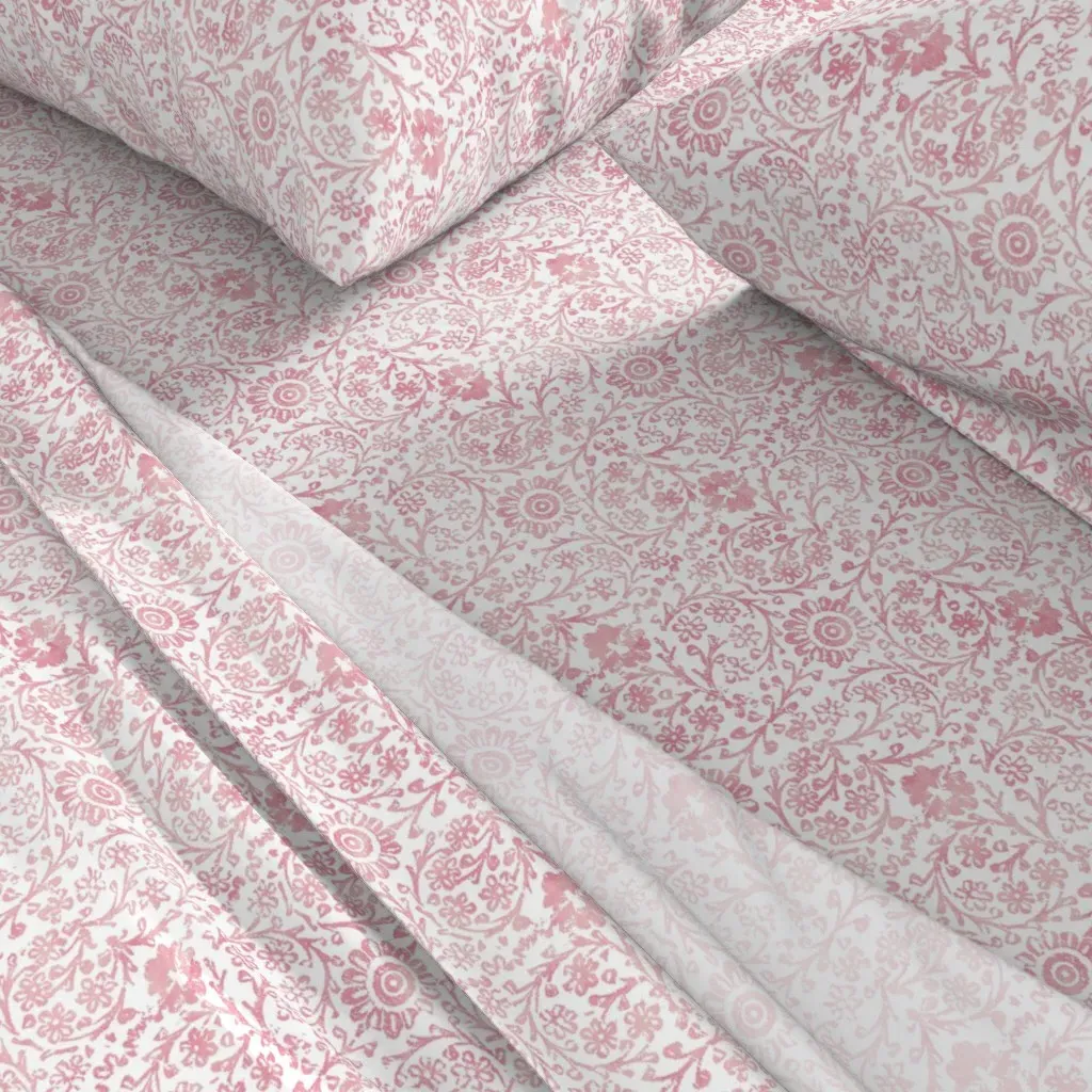Indian Woodblock Floral King Sheet Set - Pink alternate view